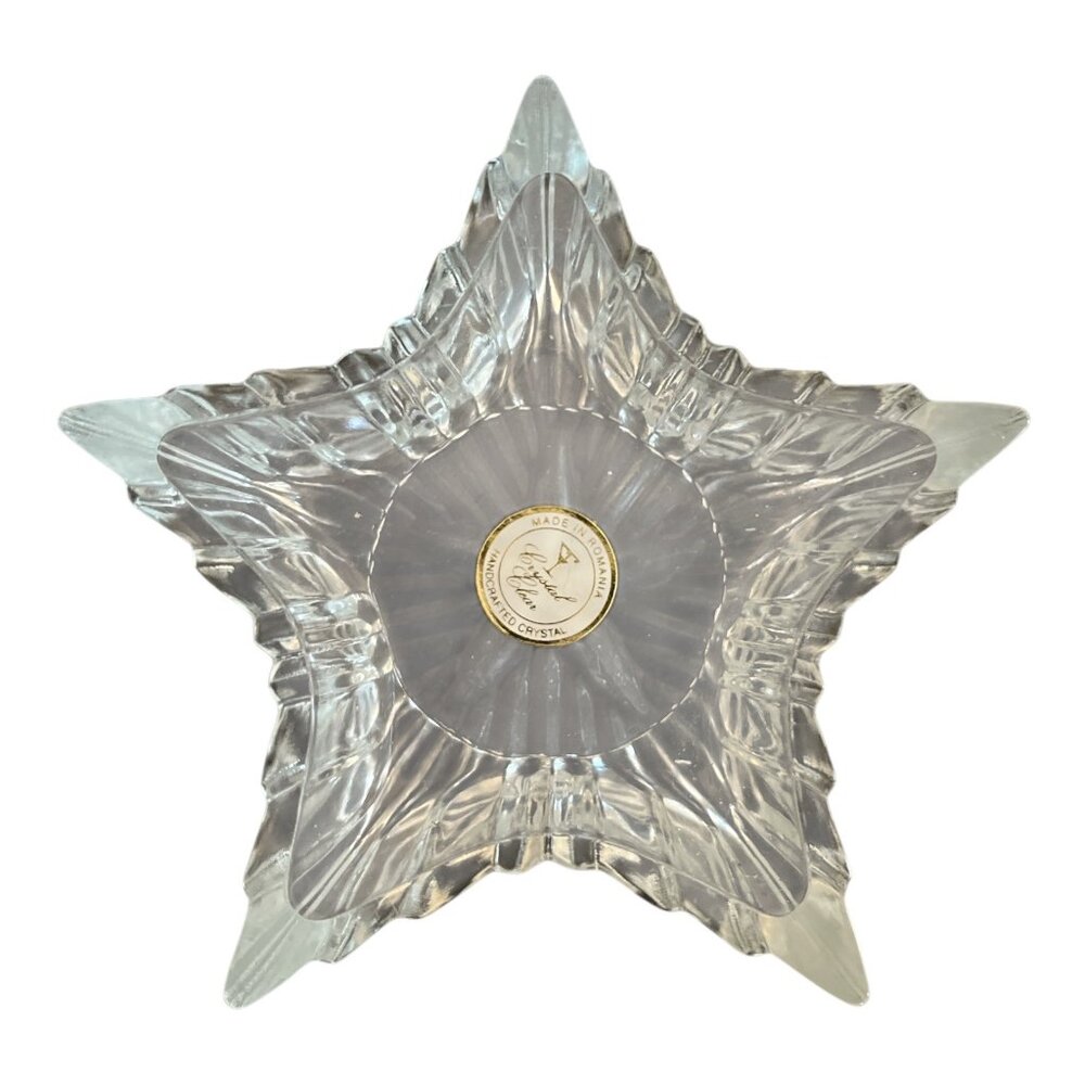 Vintage Crystal Clear Star-Shaped Handcrafted Crystal Dish – Made in Romania